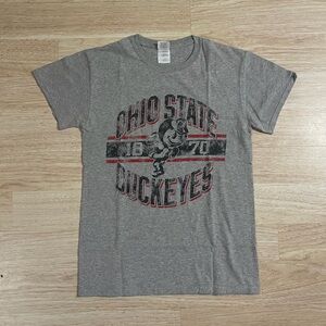 Gildan Gray Ohio State Buckeyes Graphic Tee with Red Accents